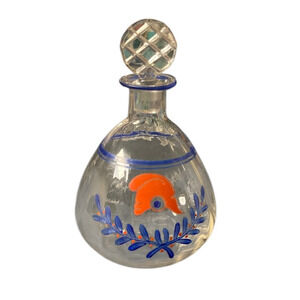 Jean Luce French Art Deco Clear Handpainted Decanter Blue Orange